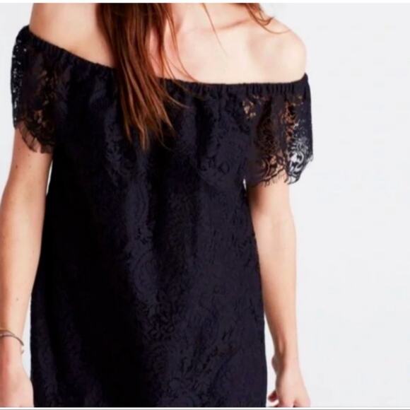 Madewell Black Lace Off the Shoulder Mini Dress Women's Size 0 Cotton & Nylon - Picture 3 of 12